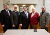 Five Tigard mayors (l to r): Thomas Brian (1987-88), Craig Dirksen (2004-2012), John L. Cook (2013-18), John E. Cook (1984-86) and Gerald Edwards (1989-94).