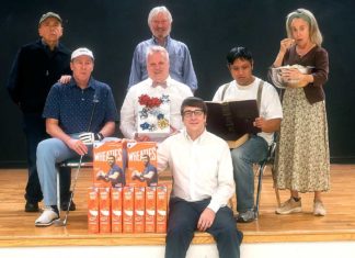 Mask & Mirror Presents ‘The Boys  Next Door’ – Dignity Despite Disabilities Cast in photo, left to right, back to front: Jim Coari; Kerry Kehoe; Lauri Monday; Mark Putnam; Dwayne Thurnau; Les Ico; Ted Schroeder.