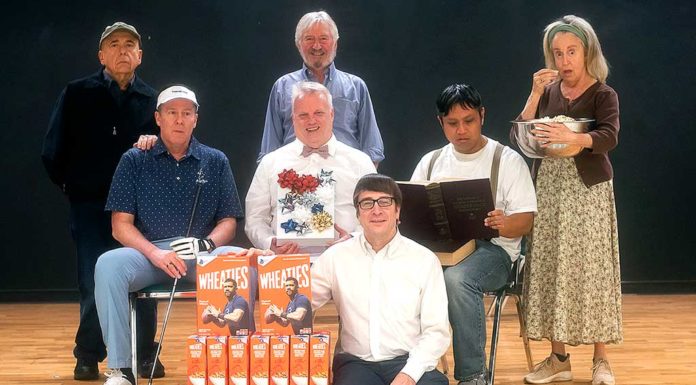 Mask & Mirror Presents ‘The Boys Next Door’ – Dignity Despite Disabilities Cast in photo, left to right, back to front: Jim Coari; Kerry Kehoe; Lauri Monday; Mark Putnam; Dwayne Thurnau; Les Ico; Ted Schroeder.