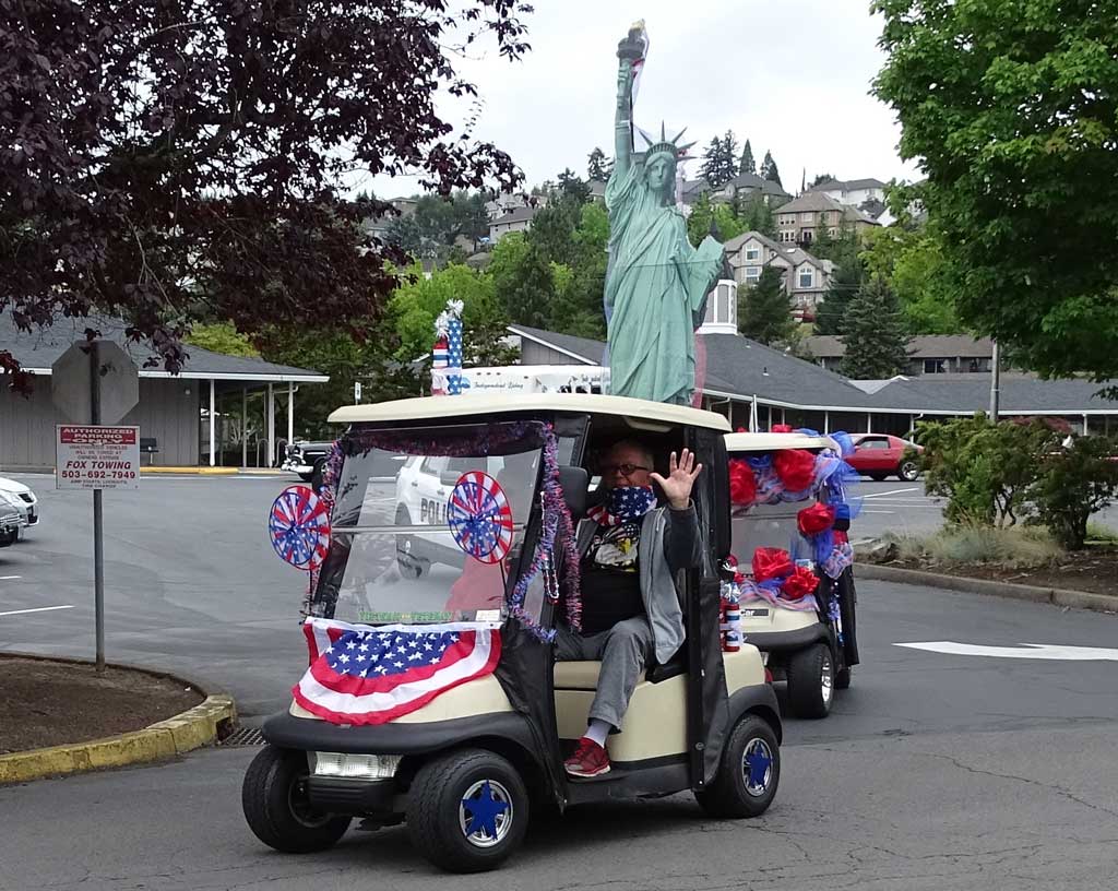 Will and Janet Craig led off the King City Fourth of July parade with Lady Liberty riding shotgun.