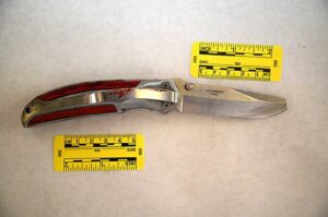 This photo from police evidence shows the knife that Jacob Macduff was allegedly holding.