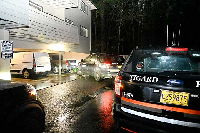 Tigard Police officers used their vehicles to box in Jacob Macduff’s gray Nissan pickup truck.