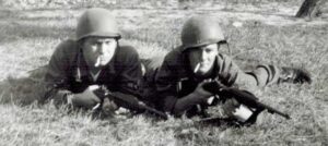 Don Whetsell (right) and a fellow airman practice defending their base in Japan because they were told if it got attacked, they could not expect outside aid.