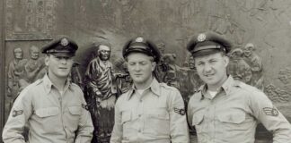 Korean War veteran doesn’t regret serving in the ‘Forgotten War’ Don Whetsell (left) and two buddies stand at the base of he Nichiren Shonin bronze Buddhist statue while sightseeing in Japan.