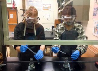 Educators, students alike, brave the transition back to the classroom Tigard High chemistry teacher Kelsey Wahl has her students in the fume hood performing labs.