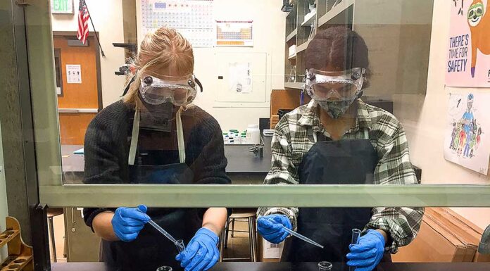 Educators, students alike, brave the transition back to the classroom Tigard High chemistry teacher Kelsey Wahl has her students in the fume hood performing labs.