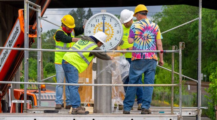 Tigard Rotary Clubs come together to add chimes to Rotary Plaza Clock, seek input from community and local business
