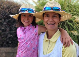 Tiny Tigard golf phenom is acing competitions around the U.S. Athena Dehen and her mom Claudia Ciobanu pose for a photo at the Drive Chip Putt skills challenge at the Home Course in Washington.