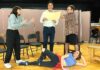 Sophia Caruso, Steve Hotaling, and Damon Apelt are rehearsing The Thanksgiving Play while Gina Eslinger appears to be resting!