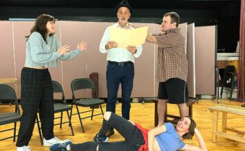 Broadway premiere of ‘The Thanksgiving Play’ coming to Tigard/Tualatin first Sophia Caruso, Steve Hotaling, and Damon Apelt are rehearsing The Thanksgiving Play while Gina Eslinger appears to be resting!