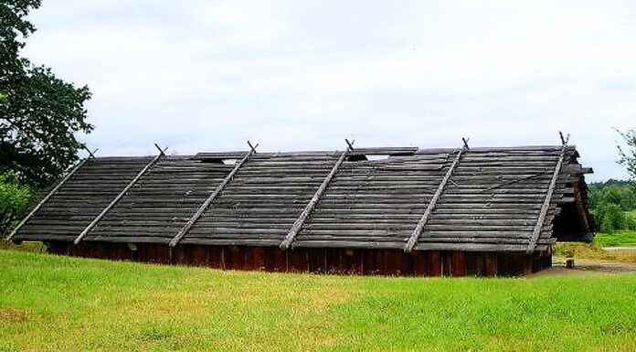 Native Americans in the Columbia Basin Cedar plank house with roof vents.