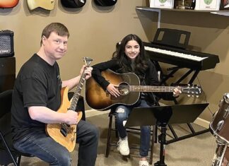 Tigard Business Spotlight: King City Guitar Ben Rector (left) with student at King City Guitar.