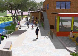 New Plaza and Fanno Creek Trail Access in the Works for Main Street An early rendering shows one possible configuration of Nick Wilson Memorial Plaza. Tigard has contracted Portland-baseds 2.Ink Studio, the firm which created this drawing, to design and engineer the project. The final rendering will likely change substantially.