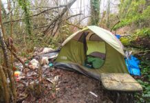 A camp along Fanno Creek. This area has been the source of numerous complaints from local residents concerned about the increase in homelessness in the city.