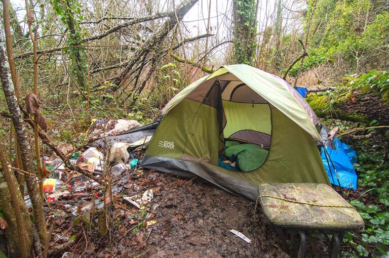 A camp along Fanno Creek. This area has been the source of numerous complaints from local residents concerned about the increase in homelessness in the city.