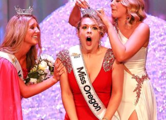 Hunger activist and lifelong Tigard resident crowned 2023 Miss Oregon Allison Burke, center, is crowned during the 2023 Miss Oregon competion held in Seaside, Oregon.