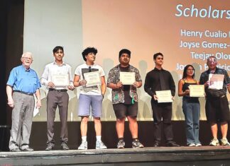King City Lions Club provides $500,000-plus in scholarships over 26 years King City Lions Club members Bill Gerkin (far left) and Rick Castle (far right) stand with the Tualatin High School seniors who were awarded Lions club scholarships at the school’s awards ceremony in June.
