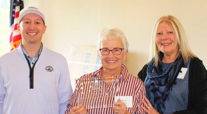 Summerfield wins OGA Member Club of the Year Award Following the Summerfield Women’s Golf Club’s fall luncheon, Ryan Melnychuk (left), OGA director of membership and outreach, posed with Mary Kerns (center), the club’s handicap chair who submitted the application, and Barbara Kelley (right), who chaired the club’s Caring Closet fundraiser for the past three years. Barbara Sherman/Tigard Life