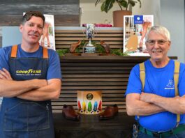 Sole Revival: Top Shelf Shoe Repair Brings Back a Needed Service to Tigard Top Shelf Shoe Repair owner/operator Bryan Berkey poses for a photo with his mentor, Donny Meyers, formerly of New Shoes on Main Street in Downtown Tigard Jules Rogers/Tigard life