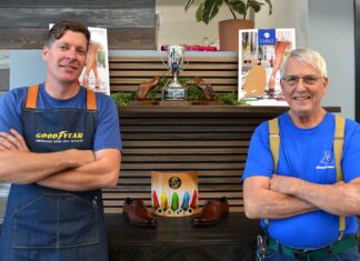 Sole Revival: Top Shelf Shoe Repair Brings Back a Needed Service to Tigard Top Shelf Shoe Repair owner/operator Bryan Berkey poses for a photo with his mentor, Donny Meyers, formerly of New Shoes on Main Street in Downtown Tigard Jules Rogers/Tigard life