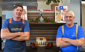 Sole Revival: Top Shelf Shoe Repair Brings Back a Needed Service to Tigard Top Shelf Shoe Repair owner/operator Bryan Berkey poses for a photo with his mentor, Donny Meyers, formerly of New Shoes on Main Street in Downtown Tigard Jules Rogers/Tigard life