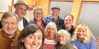 Mask & Mirror presents You Can’t Take it With You Crew back L-R: Steve Hotaling, John Bartholomew, John Knowles, Kraig Williams, Cindy Zimmerman Crew front L-R: Peter Bolger, Sophia Caruso, Jodi Johnson, Janet Vanoni.