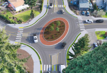 Tigard Doubles Down on Roundabouts A rendering showa the intersection of Southwest McDonald Street and Southwest Omara Street-Southwest 98th Avenue after the construction of a planned roundabout. Plans call for four new roundabouts on McDonald Street.