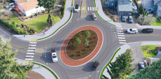 Tigard Doubles Down on Roundabouts A rendering showa the intersection of Southwest McDonald Street and Southwest Omara Street-Southwest 98th Avenue after the construction of a planned roundabout. Plans call for four new roundabouts on McDonald Street.