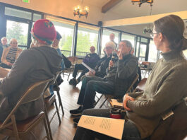 A back and forth between seniors: Tigard High School Seniors relate to Senior Citizens Many participating Summerfield residents recounted stories about Portland’s population surge in the 1950s on March 15, 2026. Jackson Kimball/Tigard Life