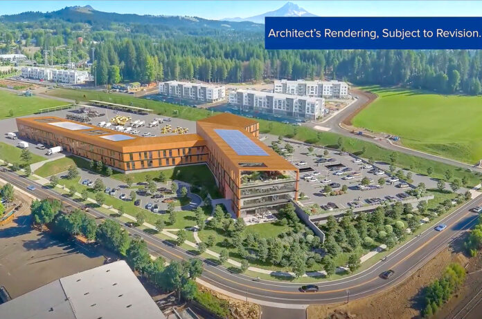 A four-story building would immediately begin to rise on Southwest Wall Street near Southwest Hunziker Road if voters on May 19 approve a $150 million project to fund the project.