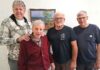 102-Year-Old Metzger Teacher Reunites with Former Students Ray Burman, Randy Volk and Terry Pederson surprised 102-year-old Lou Crucchiola at Beaverton Lodge Retirement on Sunday, June 7.