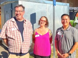 Bethlehem House of Bread Gets New Fruit Fridge (L to R) Bethlehem House of Bread Pastoral Director Jeff Lowry, Portland Fruit Tree Project Executive Director Heather Kiesler and Tigard Mayor Yi-Kang Hu pose in front of the new refrigerator installed at Bethlehem House of Bread.