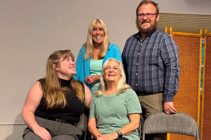 The cast and director of The Golden Age by A.R. Gurney at The Tualatin Heritage Center. Seated L to R - Emma Heesacker (Virginia) Phyllis Lang (Isabel) , standing L to R - Janet Steiger Carr (Director) and Jeff Gardner (Tom)