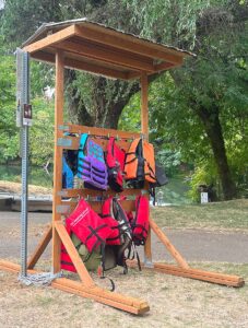 The new life jacket kiosk is placed near the Cook Park boat launch and regularly restocked by Tualatin River Keeper volunteers.