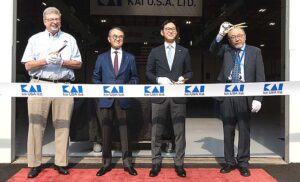 Tualatin Mayor Frank Bubenik is joined by Kai Group Chairman Koji Endo, President and CEO Hiroaki Endo, and Nori Sawamura, Chief Operating Officer of Kai USA. Kai Group officials visited Tualatin in July 2026 to cut the ribbon on the company's recently expanded factory.