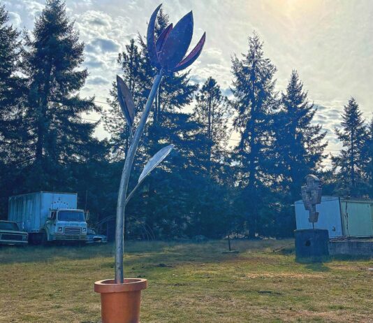Oregon Sculptor Crafts Kinetic Flower For Downtown Tigard Sun: Ben Dye's "Solar Bloom" sculpture uses solar power to react to sunlight similarly to a real flower.