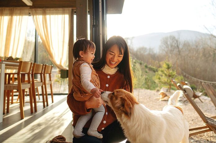 Pet-Talk-Mother-and-Child-with-Dog Family with a dog