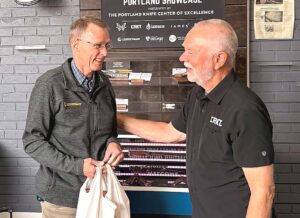 Leatherman Tools founder Tim Leatherman and CRKT founder Rod Bremer met Aug. 23 at the third annual Portland Knife Maker Showcase. Hundreds dropped by to help celebrate the annual event, sponsored by the Portland Knife Makers' Center of Excellence.